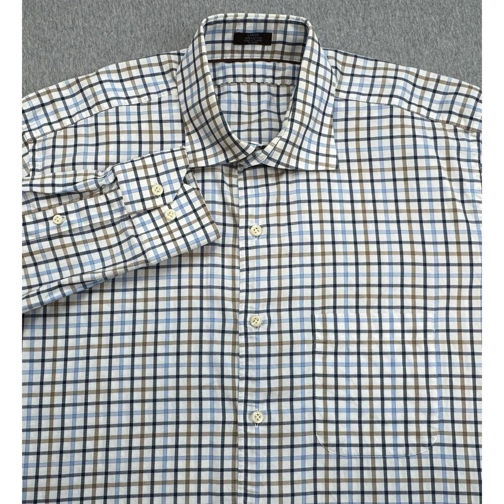 Peter Millar Shirt Mens Large Check 100% Cotton Classic Button Up